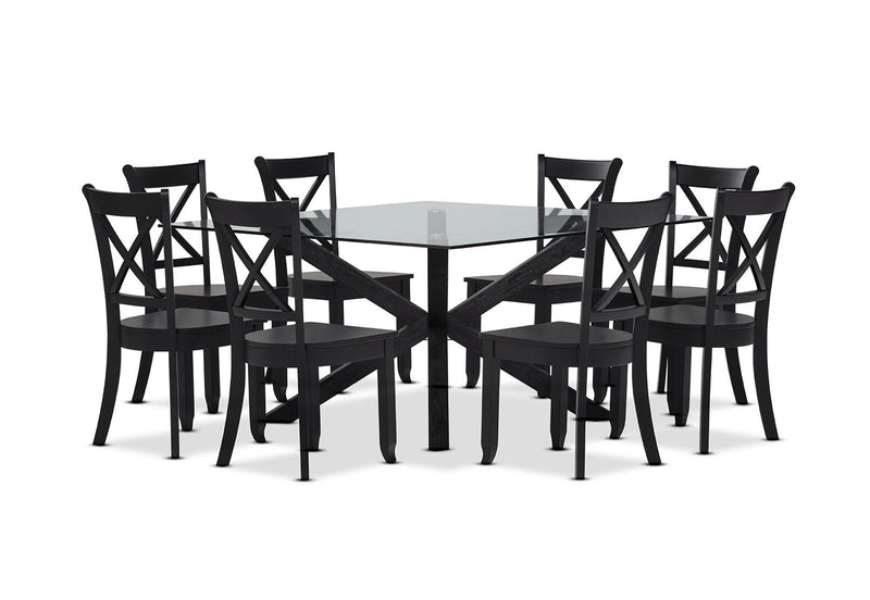PROMENADE 9 PIECE DINING SUITE WITH ECHUCA DINING CHAIRS BLACK