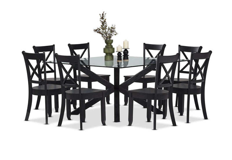PROMENADE 9 PIECE DINING SUITE WITH ECHUCA DINING CHAIRS BLACK