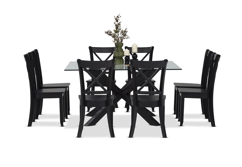 PROMENADE 9 PIECE DINING SUITE WITH ECHUCA DINING CHAIRS BLACK