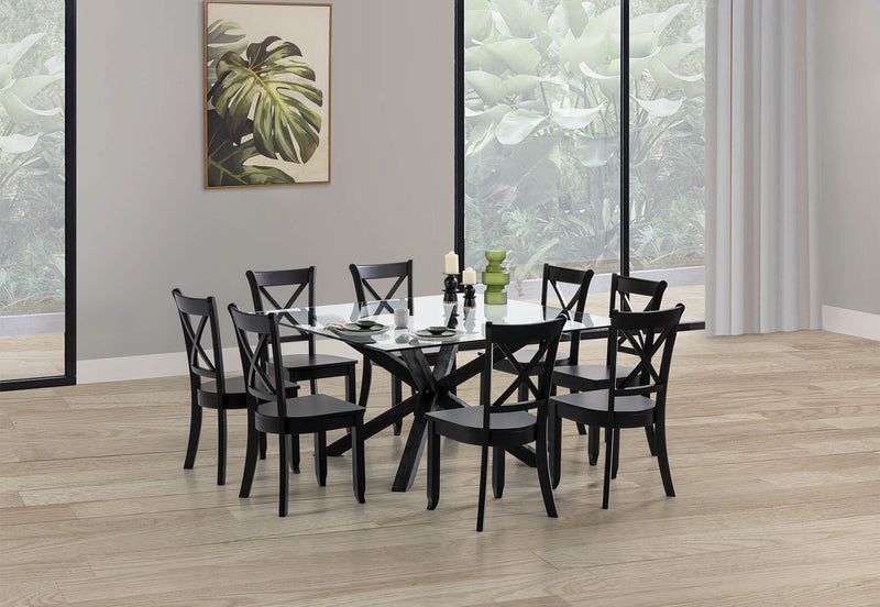 PROMENADE 9 PIECE DINING SUITE WITH ECHUCA DINING CHAIRS BLACK