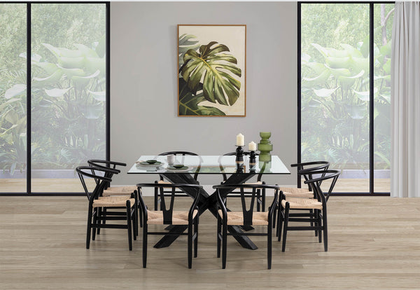 PROMENADE 9 PIECE DINING SUITE WITH WISHBONE REPLICA MKII DINING CHAIRS BLACK