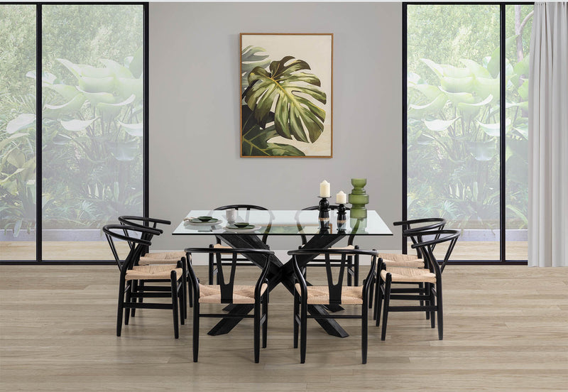 PROMENADE 9 PIECE DINING SUITE WITH WISHBONE REPLICA MKII DINING CHAIRS BLACK