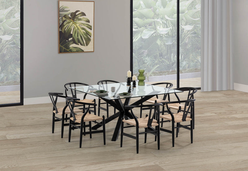 PROMENADE 9 PIECE DINING SUITE WITH WISHBONE REPLICA MKII DINING CHAIRS BLACK