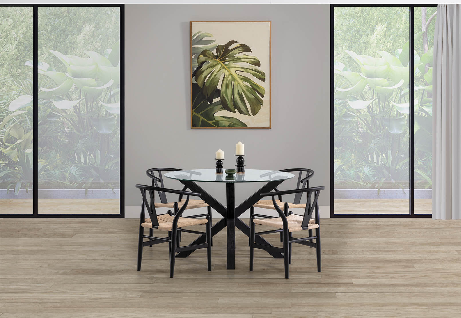 PROMENADE 5 PIECE DINING SUITE WITH WISHBONE REPLICA MKII DINING CHAIRS BLACK