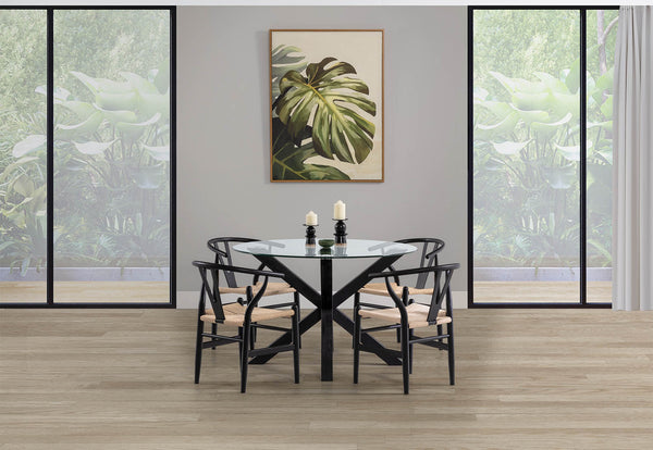 PROMENADE 5 PIECE DINING SUITE WITH WISHBONE REPLICA MKII DINING CHAIRS BLACK