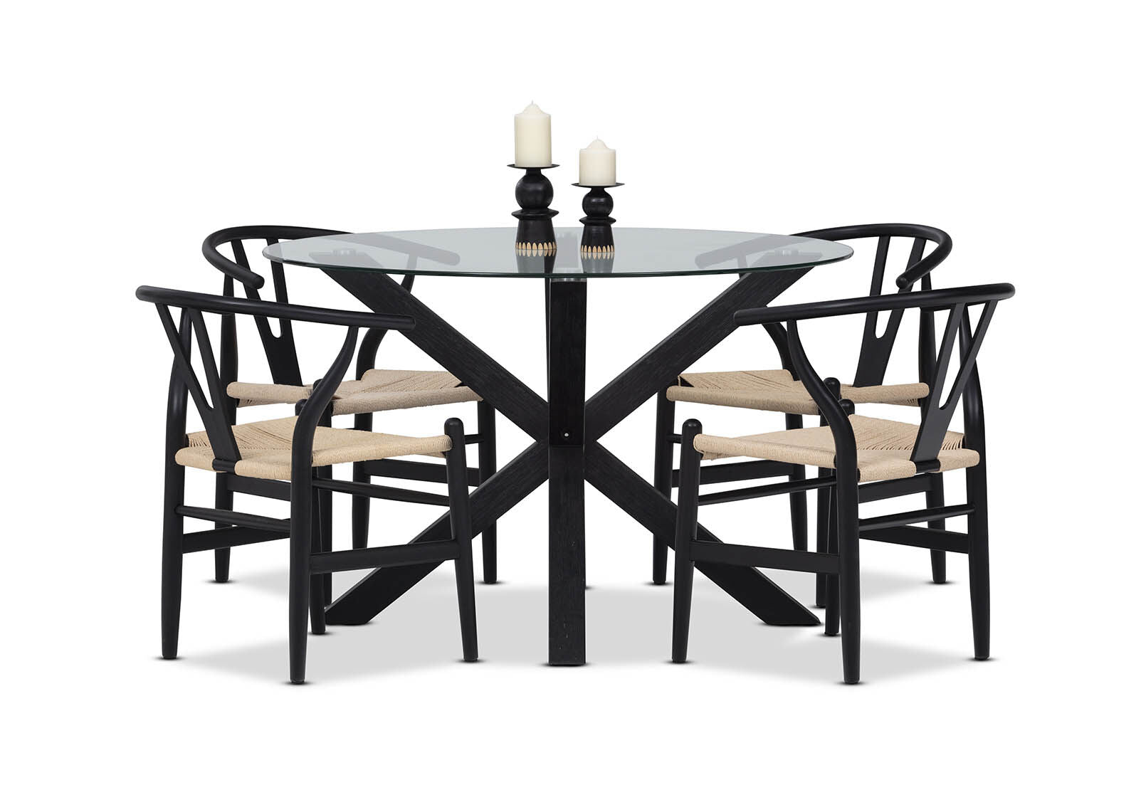 PROMENADE 5 PIECE DINING SUITE WITH WISHBONE REPLICA MKII DINING CHAIRS BLACK