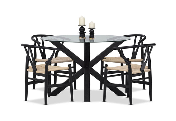 PROMENADE 5 PIECE DINING SUITE WITH WISHBONE REPLICA MKII DINING CHAIRS BLACK
