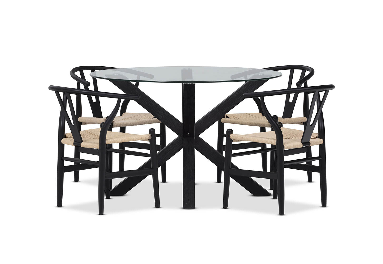 PROMENADE 5 PIECE DINING SUITE WITH WISHBONE REPLICA MKII DINING CHAIRS BLACK