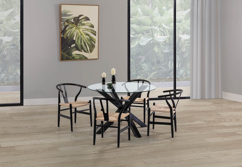 PROMENADE 5 PIECE DINING SUITE WITH WISHBONE REPLICA MKII DINING CHAIRS BLACK