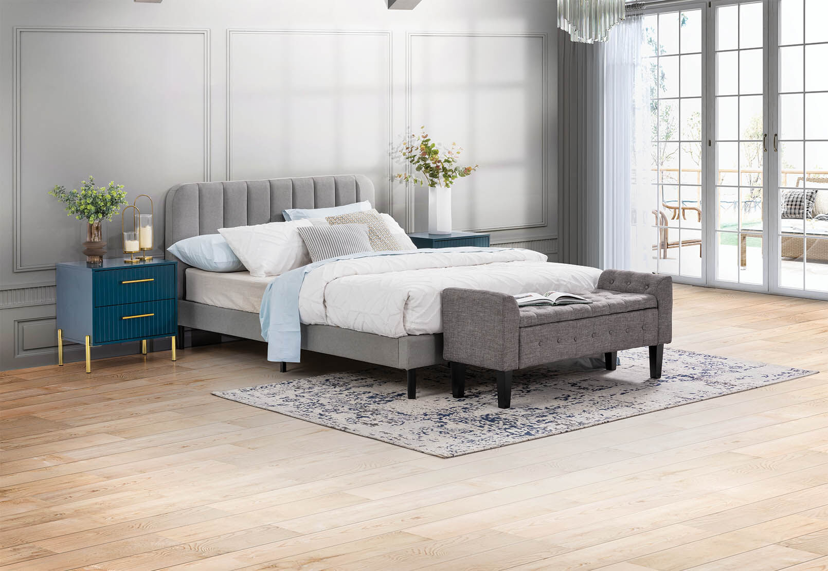 BRENNAN KING BED LIGHT GREY