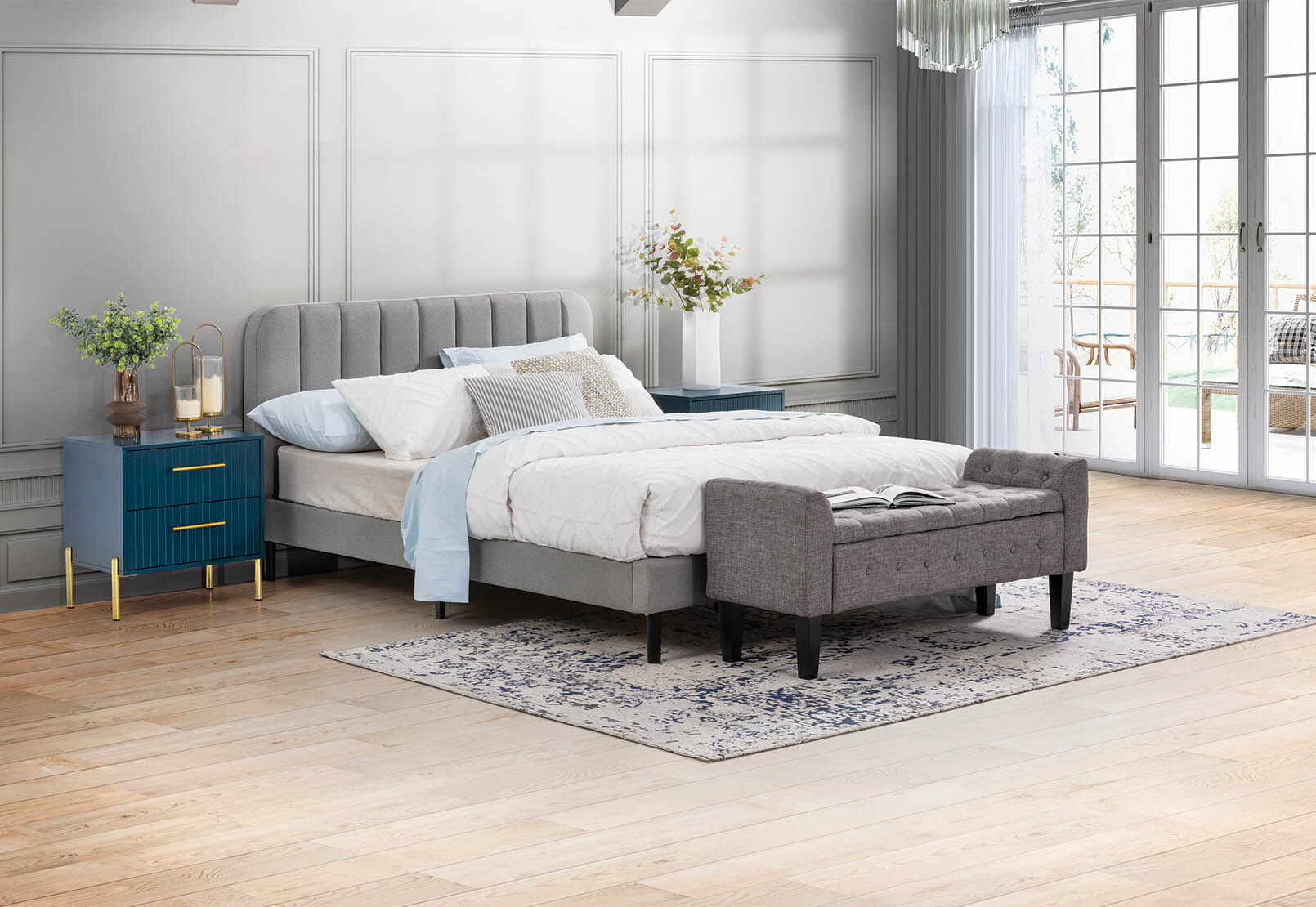 BRENNAN QUEEN BED LIGHT GREY