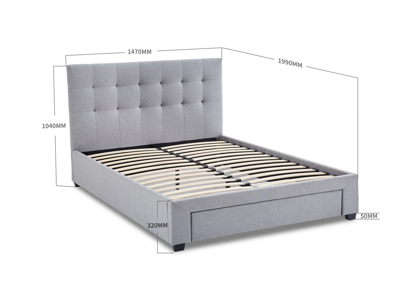 SOUTHAMPTON DOUBLE BED WITH DRAWER LIGHT GREY