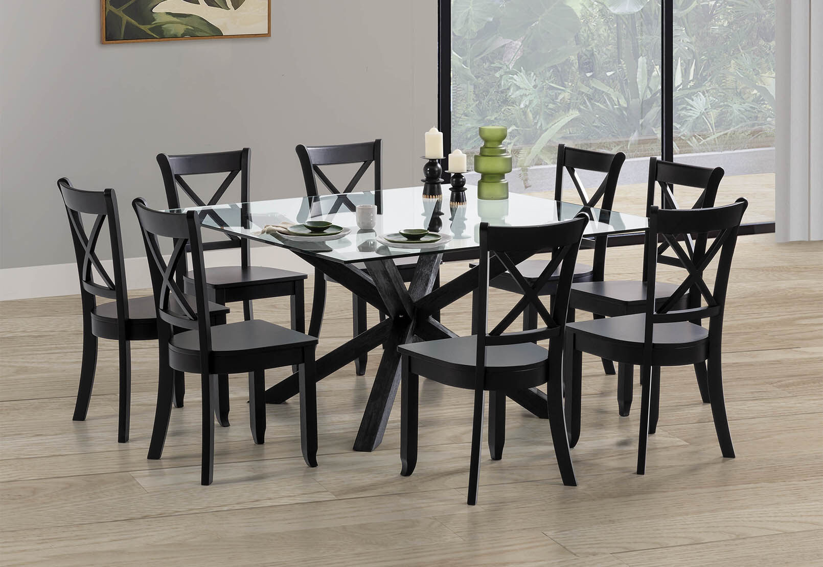 PROMENADE SQUARE GLASS TOP DINING TABLE BLACK