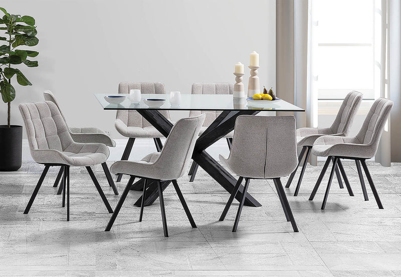 PROMENADE SQUARE GLASS TOP DINING TABLE BLACK