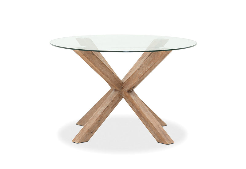 PROMENADE 1200 ROUND GLASS TOP DINING TABLE PEWTER