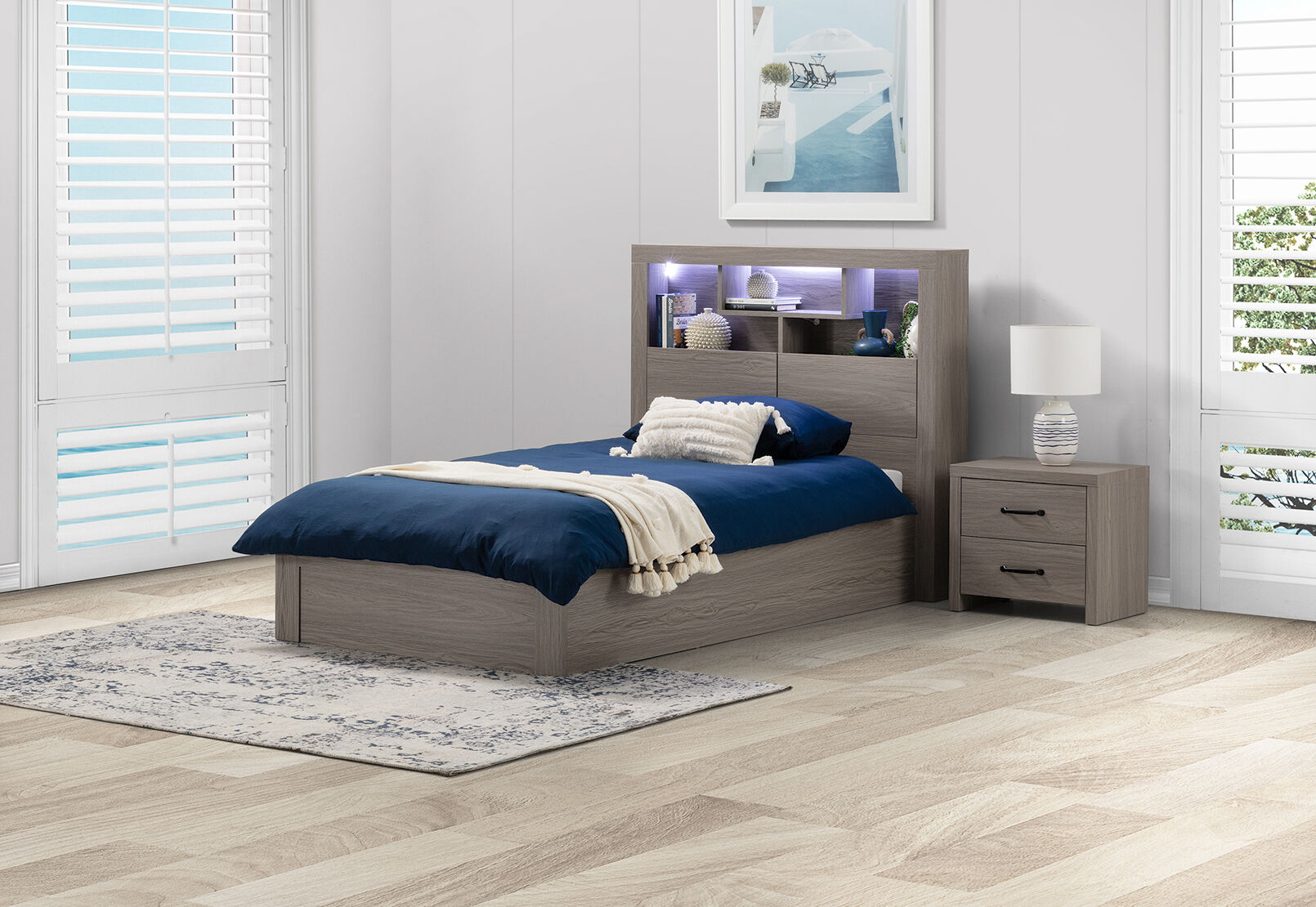 GEOVANA KING SINGLE BED GREY