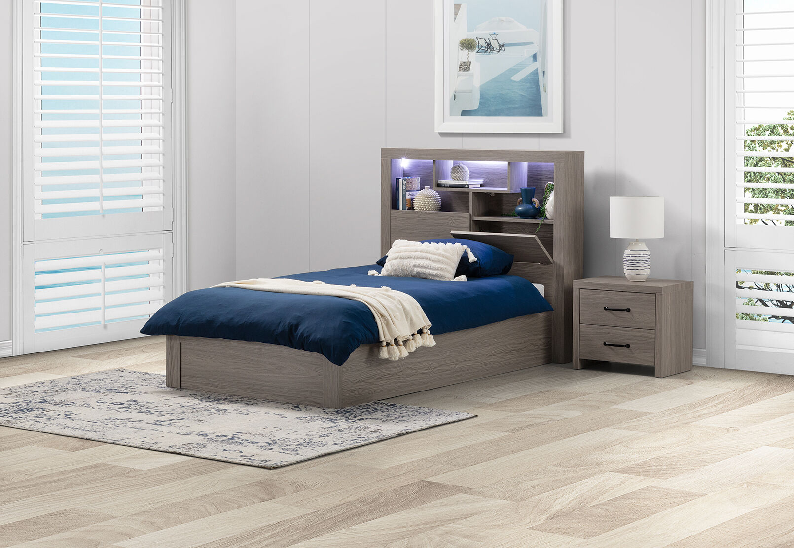 GEOVANA KING SINGLE BED GREY