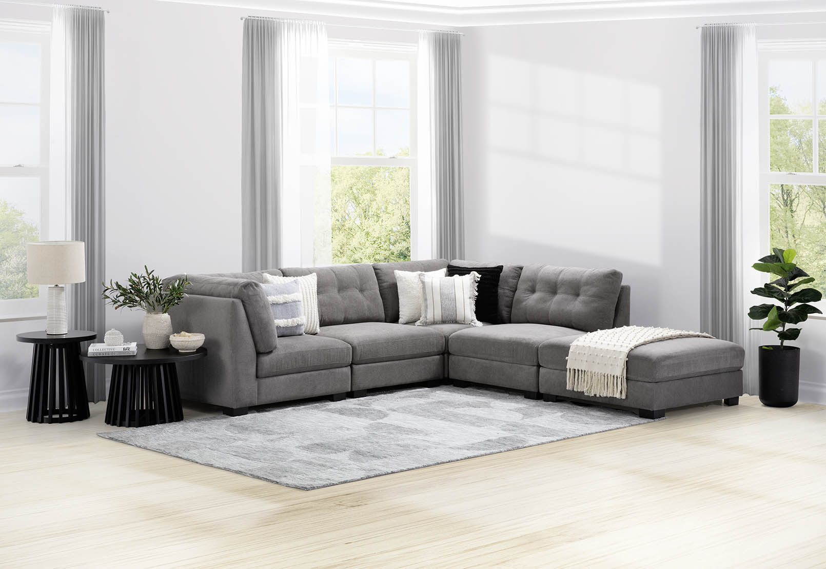 SANDS 5 PIECE CORNER SUITE. DARK GREY