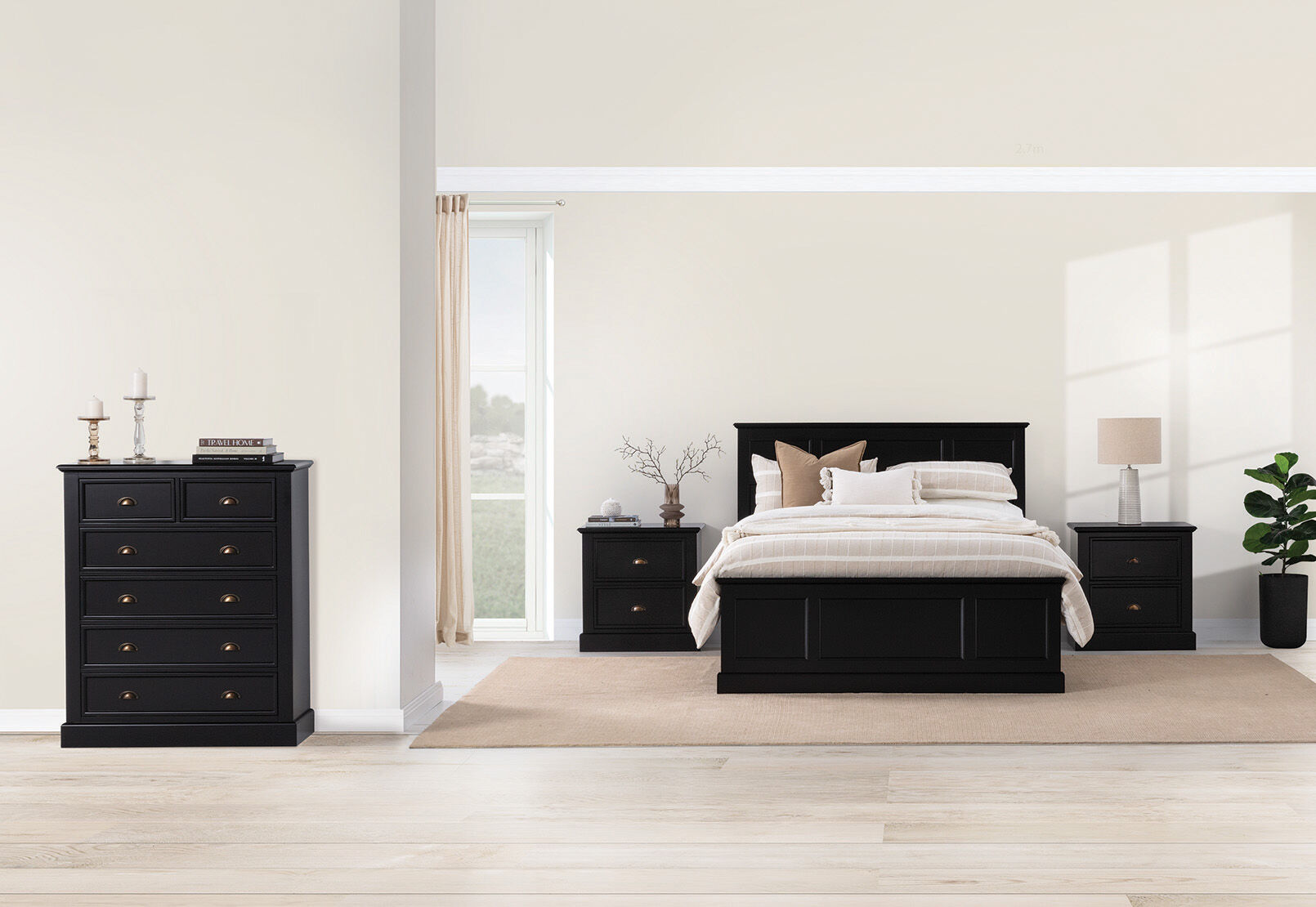 CHRYSTELLE 4 PIECE DOUBLE TALL CHEST BEDROOM SUITE. DUNE