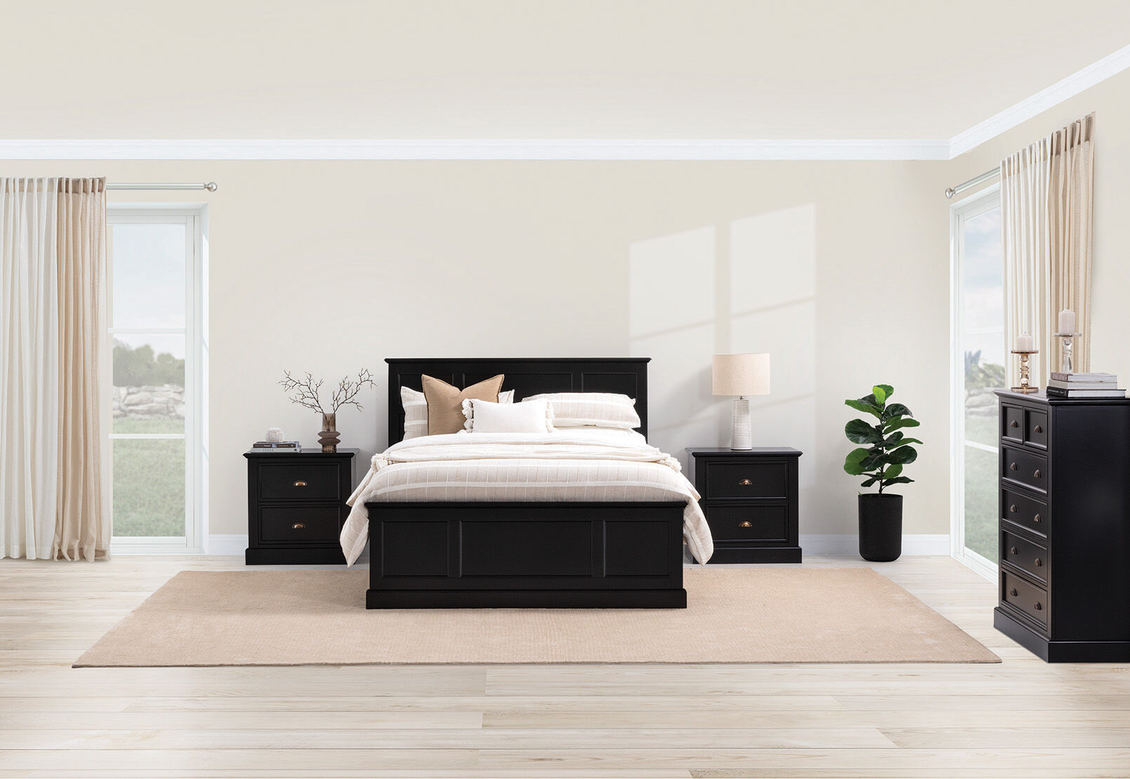 CHRYSTELLE 4 PIECE DOUBLE TALL CHEST BEDROOM SUITE. DUNE