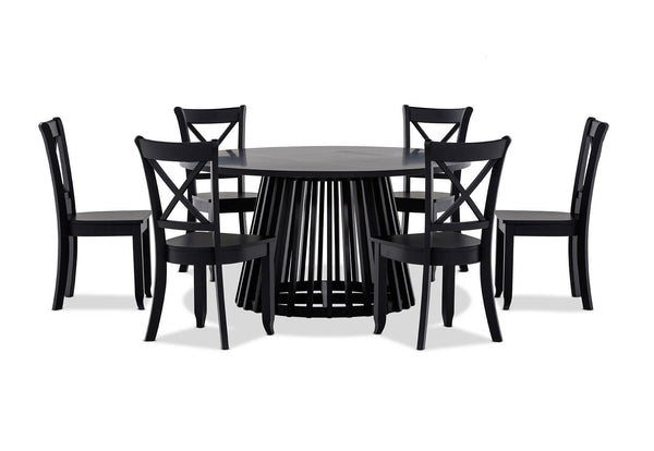 TORENTO 7 PIECE DINING SUITE WITH ECHUCA CHAIRS  BLACK