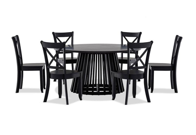 TORENTO 7 PIECE DINING SUITE WITH ECHUCA CHAIRS  BLACK