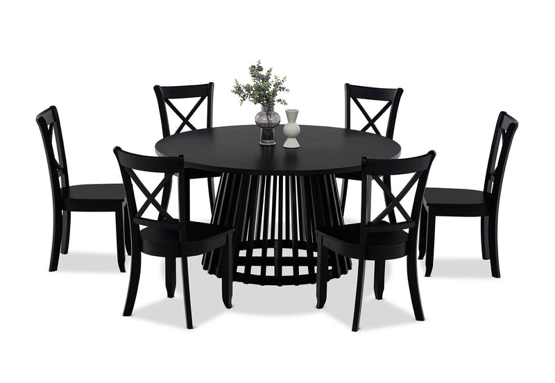 TORENTO 7 PIECE DINING SUITE WITH ECHUCA CHAIRS  BLACK