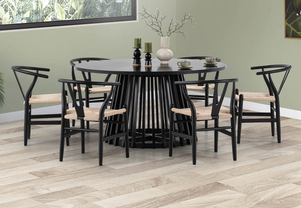 TORENTO 7 PIECE DINING SUITE WITH WISHBONE REPLICA MKII CHAIRS.  BLACK