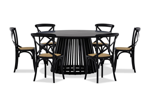TORENTO 7 PIECE DINING SUITE WITH BORDEAUX CHAIRS.  BLACK
