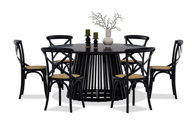 TORENTO 7 PIECE DINING SUITE WITH BORDEAUX CHAIRS.  BLACK