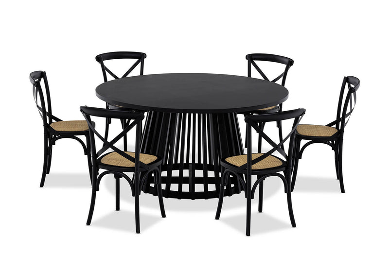 TORENTO 7 PIECE DINING SUITE WITH BORDEAUX CHAIRS.  BLACK