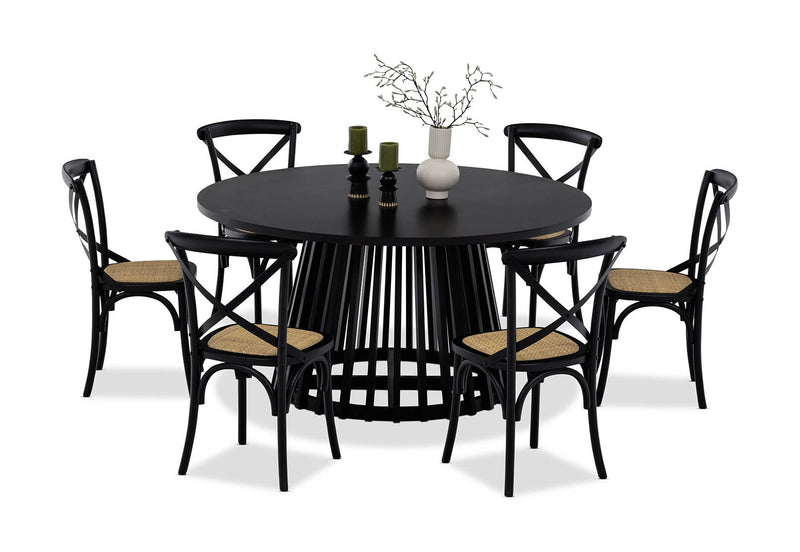 TORENTO 7 PIECE DINING SUITE WITH BORDEAUX CHAIRS.  BLACK