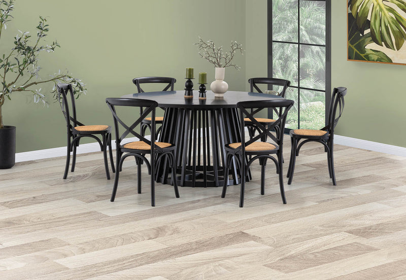 TORENTO 7 PIECE DINING SUITE WITH BORDEAUX CHAIRS.  BLACK