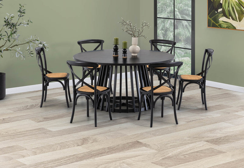 TORENTO 7 PIECE DINING SUITE WITH BORDEAUX CHAIRS.  BLACK