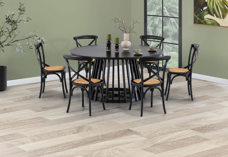 TORENTO 7 PIECE DINING SUITE WITH BORDEAUX CHAIRS.  BLACK