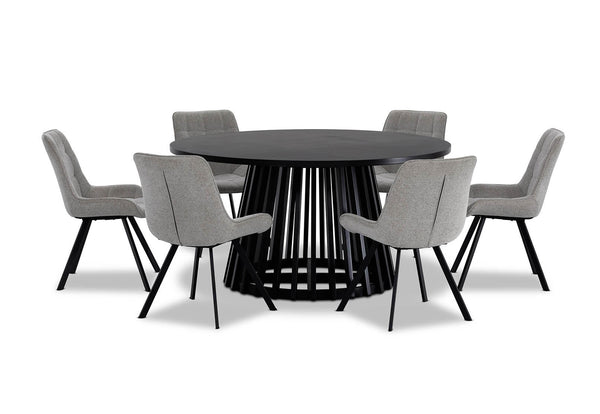 TORENTO 7 PIECE DINING SUITE WITH ARABELLA CHAIRS.  GREY