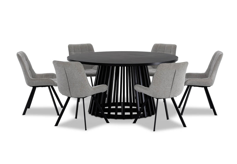 TORENTO 7 PIECE DINING SUITE WITH ARABELLA CHAIRS.  GREY
