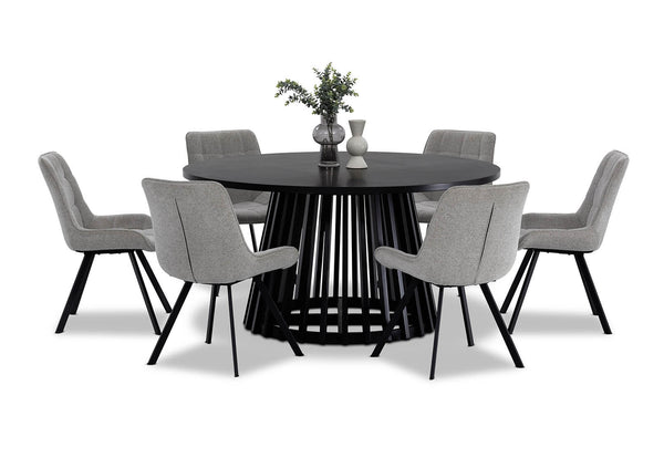 TORENTO 7 PIECE DINING SUITE WITH ARABELLA CHAIRS.  GREY