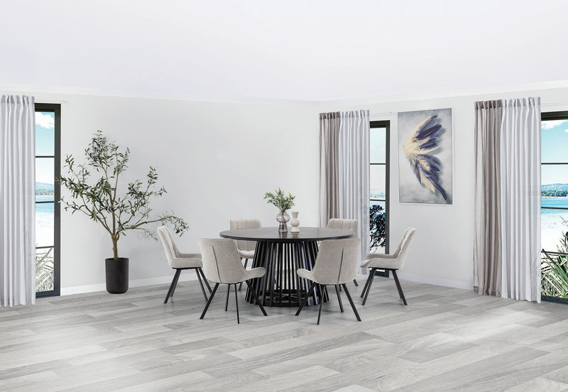TORENTO 7 PIECE DINING SUITE WITH ARABELLA CHAIRS.  GREY