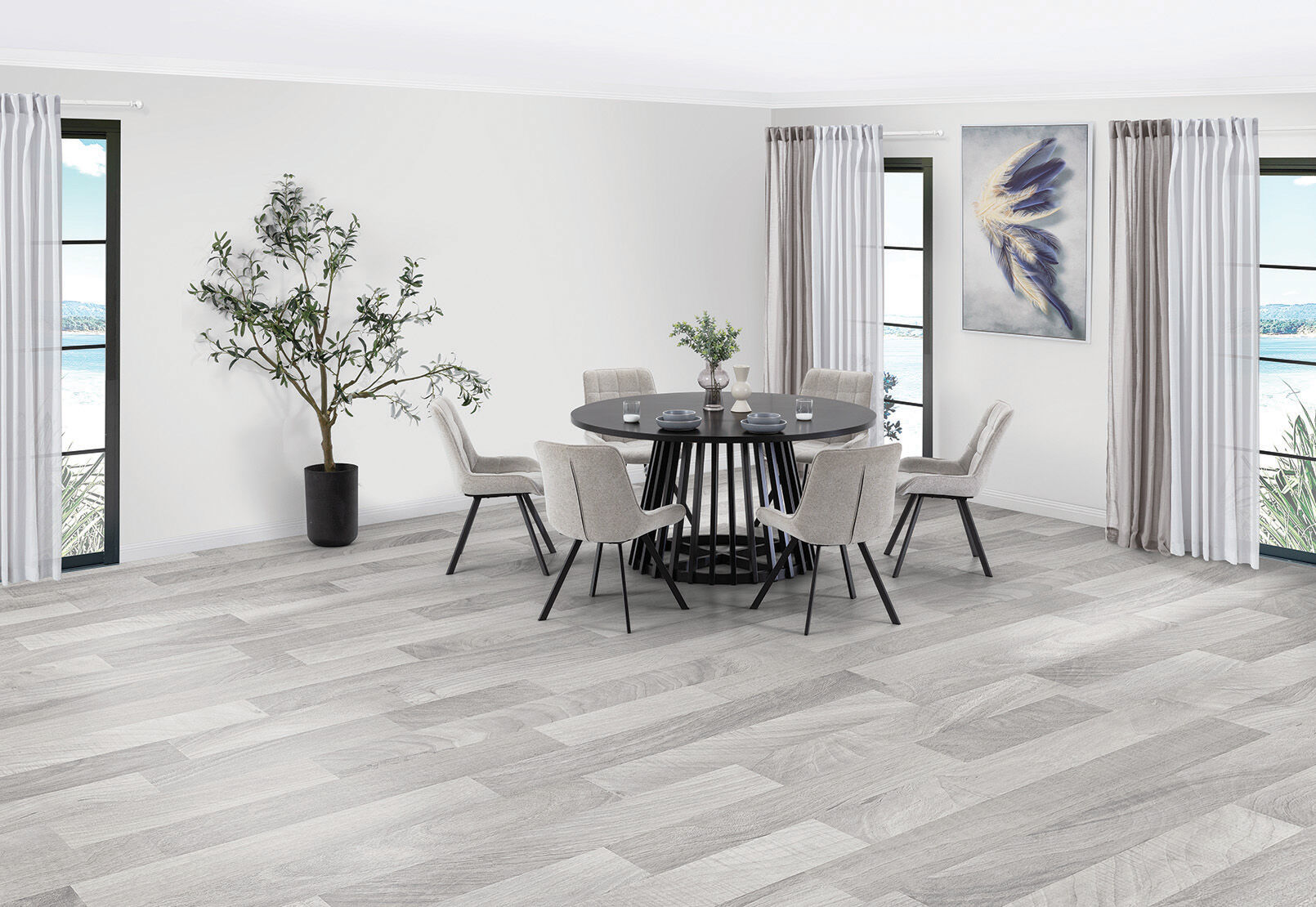 TORENTO 7 PIECE DINING SUITE WITH ARABELLA CHAIRS.  GREY