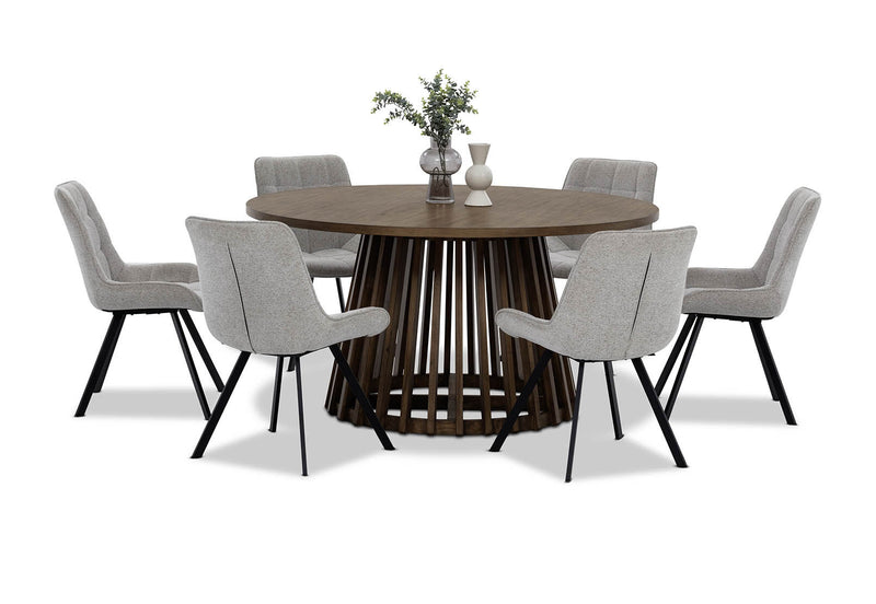 TORENTO 7 PIECE WITH ARABELLA CHAIRS  WALNUT/ GREY