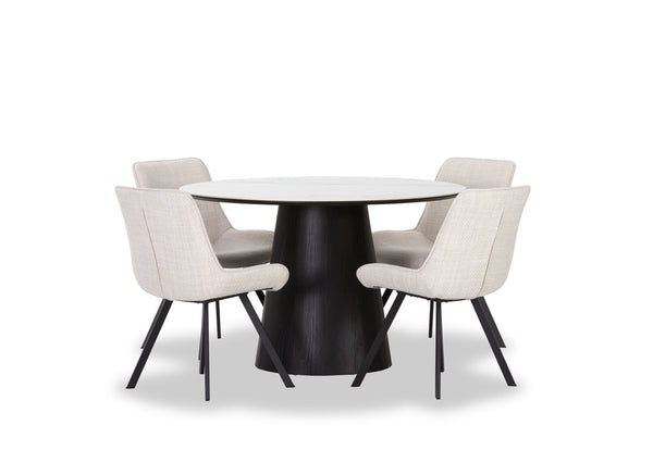THANOS 5 PIECE CERAMIC DINING SUITE WITH VESTA CHAIRS WHITE