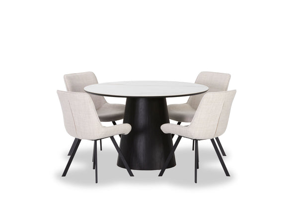 THANOS 5 PIECE CERAMIC DINING SUITE WITH VESTA CHAIRS WHITE