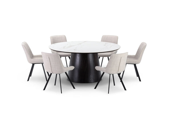 THANOS 7 PIECE CERAMIC DINING SUITE WITH VESTA CHAIRS  WHITE