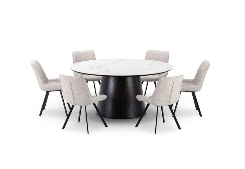 THANOS 7 PIECE CERAMIC DINING SUITE WITH VESTA CHAIRS  WHITE