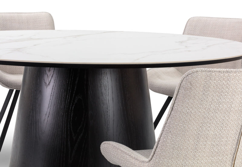 THANOS 7 PIECE CERAMIC DINING SUITE WITH VESTA CHAIRS  WHITE