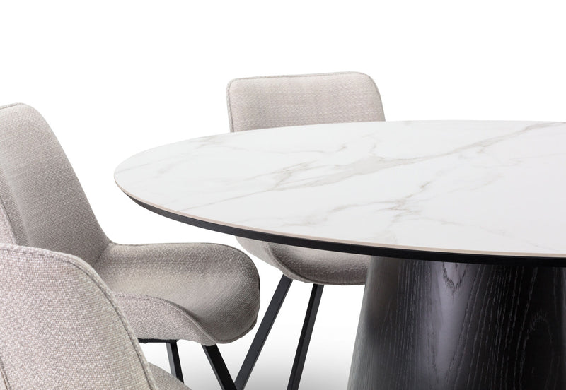 THANOS 7 PIECE CERAMIC DINING SUITE WITH VESTA CHAIRS  WHITE