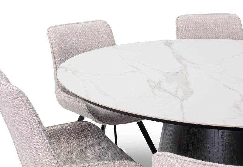 THANOS 7 PIECE CERAMIC DINING SUITE WITH VESTA CHAIRS  WHITE