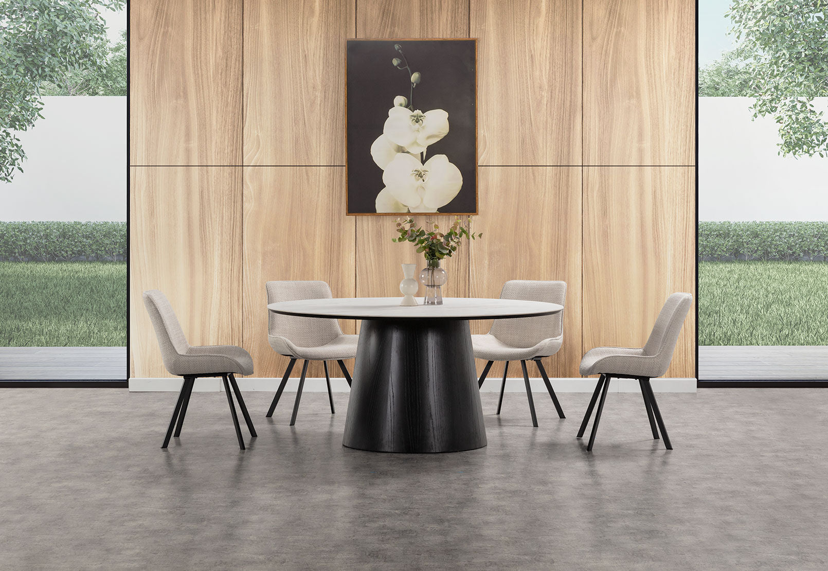 THANOS 7 PIECE CERAMIC DINING SUITE WITH VESTA CHAIRS  WHITE