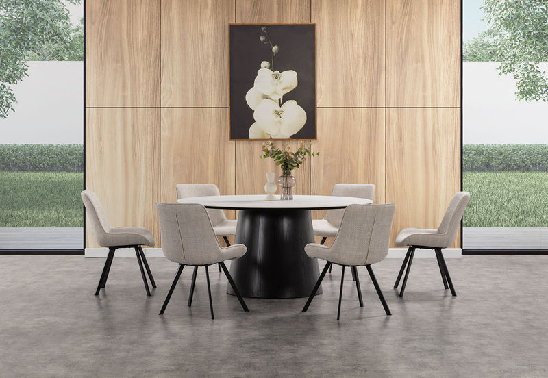 THANOS 7 PIECE CERAMIC DINING SUITE WITH VESTA CHAIRS  WHITE